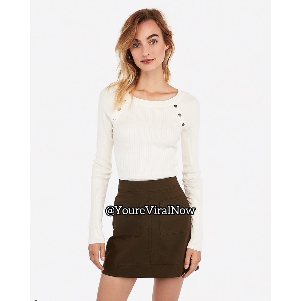 Ribbed Fitted Button Shoulder Sweater